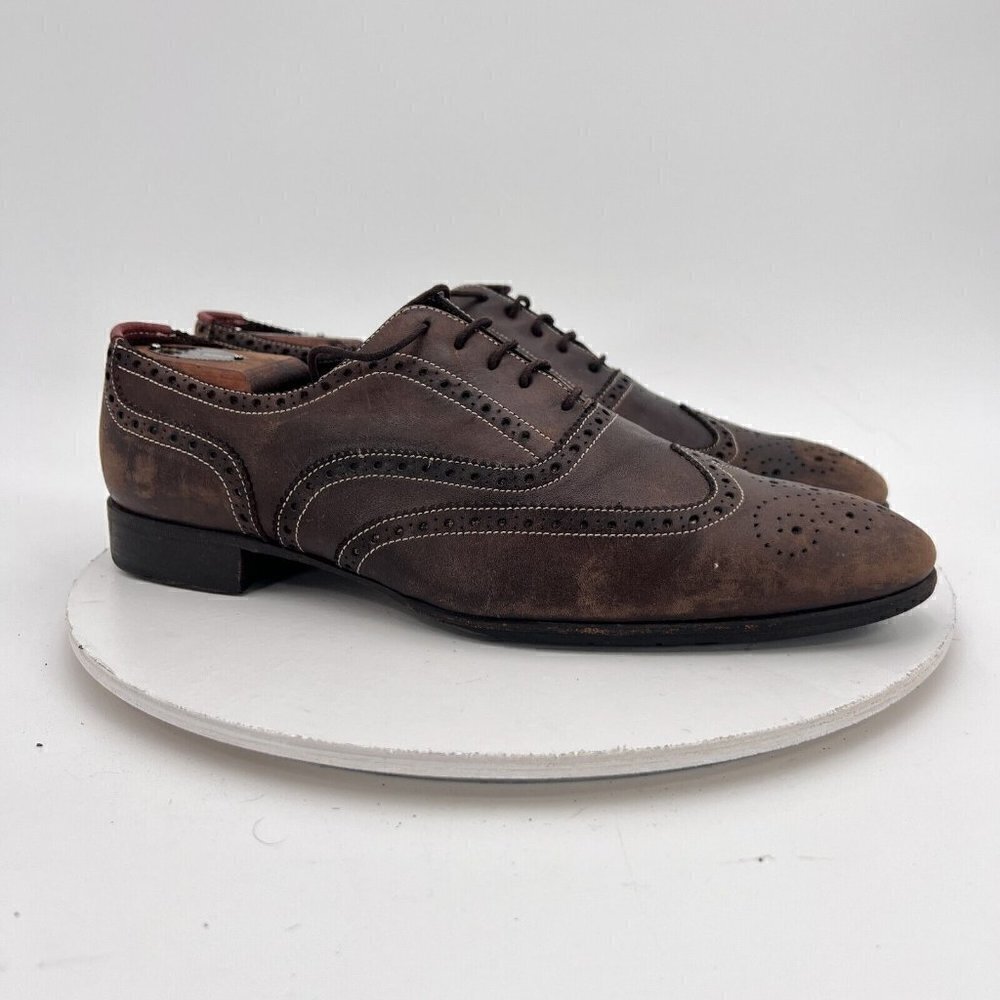 Paul Smith Men Size 7.5 Brown Leather Brogue Wingtip Lace Up Dress Shoes - Picture 2 of 16